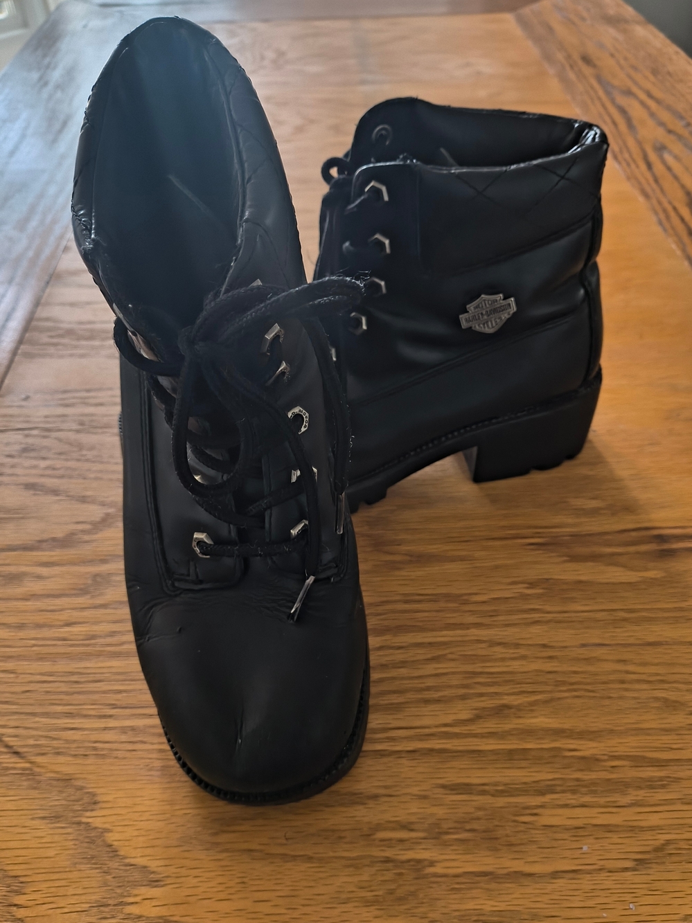 Harley-Davidson Black Quilted Lace-Up Ankle Boots